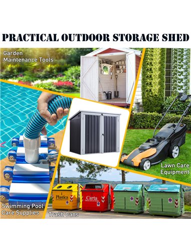 Outsunny 5ft x 3ft Garden 2-Bin Corrugated Steel Rubbish Storage Shed w/ Locking Doors Lid Outdoor Hygienic Dustbin Unit Garbage