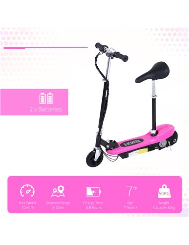 HOMCOM Outdoor Ride On Powered Scooter for kids Sporting Toy 120W Motor Bike 2 x 12V Battery - Pink