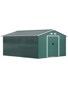 Outsunny 13 x 11 ft Metal Garden Shed, Roofed Tool Storage Box, Deep Green 845-031V01GN