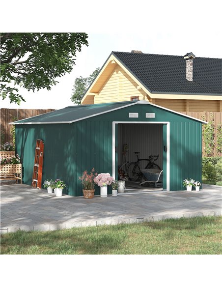 Outsunny 13 x 11 ft Metal Garden Shed, Roofed Tool Storage Box, Deep Green 845-031V01GN - pic 39541 | FastDaddyshop