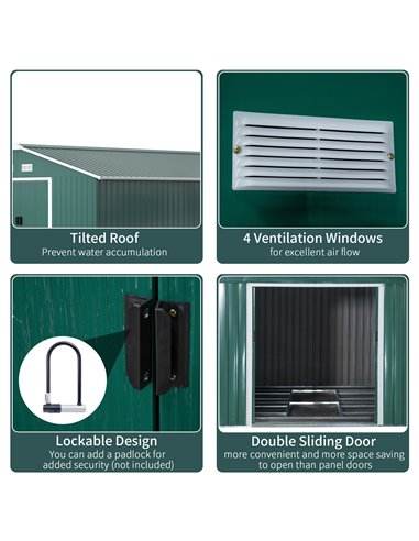 Outsunny 13 x 11 ft Metal Garden Shed Large Patio Roofed Tool Storage Box with Ventilation and Sliding Door, Deep Green 845-031V