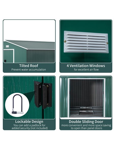 Outsunny 13 x 11 ft Metal Garden Shed Large Patio Roofed Tool Storage Box with Ventilation and Sliding Door, Deep Green 845-031V - pic 39544 | FastDaddyshop