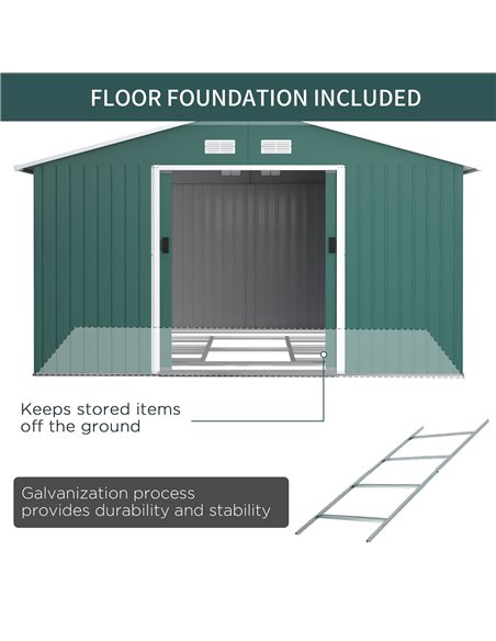 Outsunny 13 x 11 ft Metal Garden Shed Large Patio Roofed Tool Storage Box with Ventilation and Sliding Door, Deep Green 845-031V - pic 39546 | FastDaddyshop