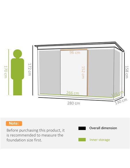 Outsunny 9ft x 4.25ft Corrugated Garden Metal Storage Shed, Deep Green 845-032 - pic 39551 | FastDaddyshop