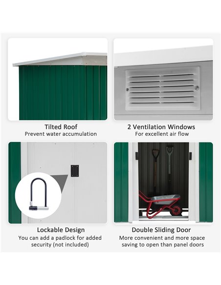 Outsunny 9ft x 4.25ft Corrugated Garden Metal Storage Shed Outdoor Equipment Tool Box with Foundation Ventilation & Doors Deep G - pic 39553 | FastDaddyshop