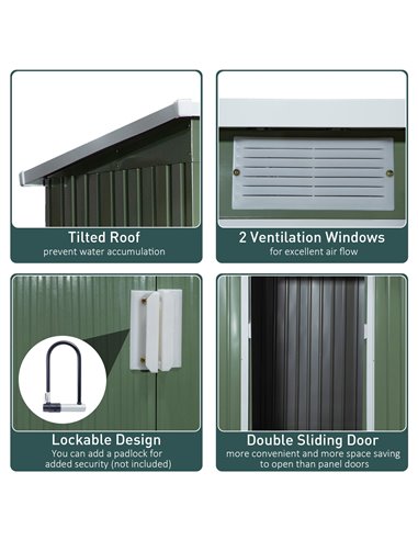 Outsunny Pend Garden Storage Shed w/ Foundation Double Door Ventilation Window Sloped Roof Outdoor Equipment Tool Storage 213 x 