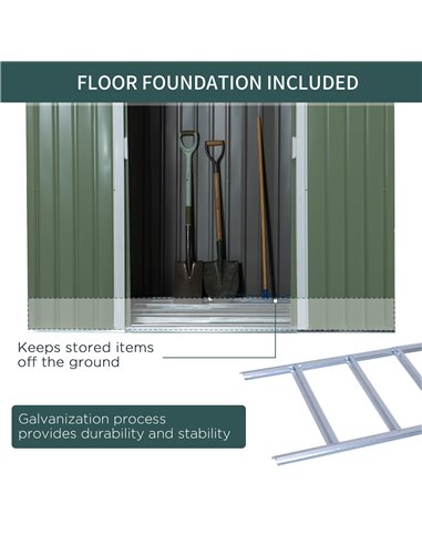 Outsunny Pend Garden Storage Shed w/ Foundation Double Door Ventilation Window Sloped Roof Outdoor Equipment Tool Storage 213 x 