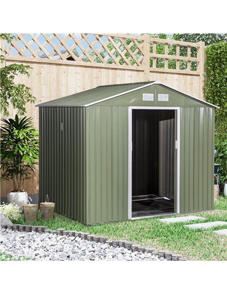 Outsunny 9 x 6 ft Metal Garden Storage Shed, Roofed Tool Box, Light Green 845-031YG - pic 39568 | FastDaddyshop