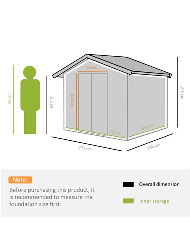 Outsunny 9 x 6 ft Metal Garden Storage Shed, Roofed Tool Box, Light Green 845-031YG