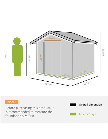 Outsunny 9 x 6 ft Metal Garden Storage Shed, Roofed Tool Box, Light Green 845-031YG - pic 39569 | FastDaddyshop