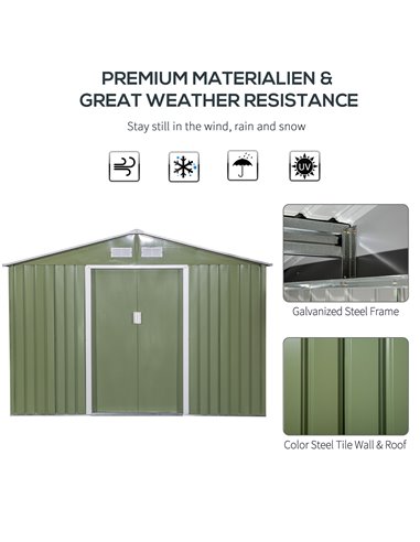 Outsunny 9 x 6 ft Metal Garden Storage Shed, Roofed Tool Box, Light Green 845-031YG
