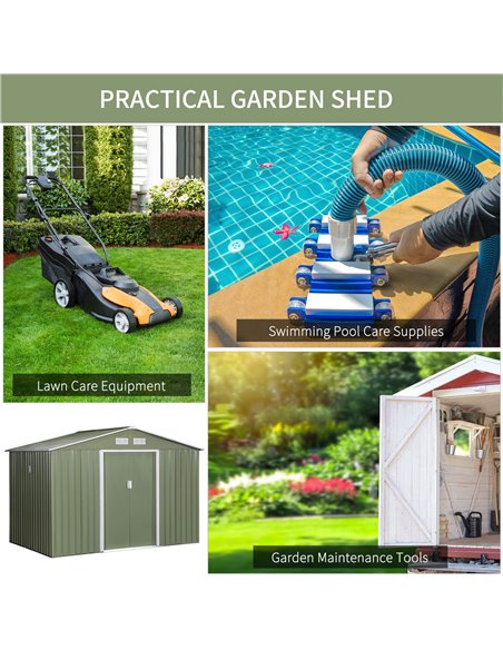 Outsunny 9 x 6 ft Metal Garden Storage Shed Corrugated Steel Roofed Tool Box with Foundation Ventilation and Doors, Light Green  - pic 39572 | FastDaddyshop