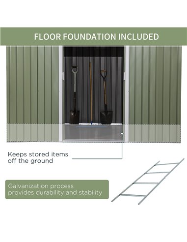 Outsunny 9 x 6 ft Metal Garden Storage Shed Corrugated Steel Roofed Tool Box with Foundation Ventilation and Doors, Light Green 