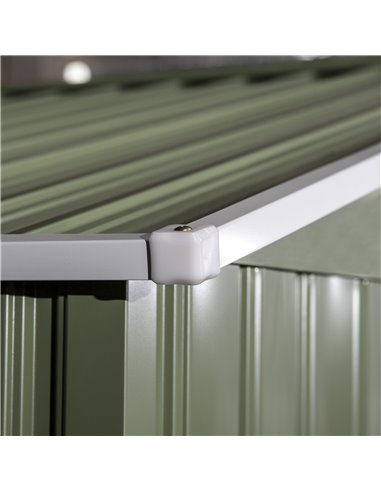 Outsunny 9 x 6 ft Metal Garden Storage Shed Corrugated Steel Roofed Tool Box with Foundation Ventilation and Doors, Light Green 