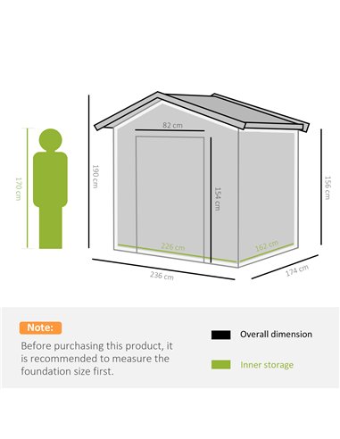 Outsunny 8 x 6ft Garden Storage Shed Double Door Ventilation Windows Sloped Roof Outdoor Equipment Tool, Grey 845-429GY