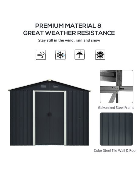 Outsunny 8 x 6ft Garden Storage Shed Double Door Ventilation Windows Sloped Roof Outdoor Equipment Tool, Grey 845-429GY - pic 39579 | FastDaddyshop