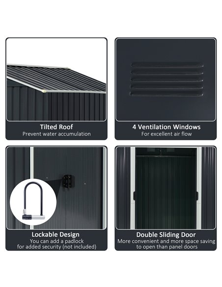 Outsunny 8 x 6ft Garden Storage Shed Double Door Ventilation Windows Sloped Roof Outdoor Equipment Tool, Grey 845-429GY - pic 39580 | FastDaddyshop