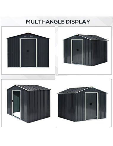 Outsunny 8 x 6ft Garden Storage Shed Double Door Ventilation Windows Sloped Roof Outdoor Equipment Tool, Grey 845-429GY