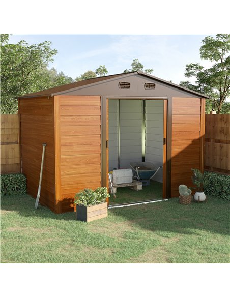 Outsunny 9 x 6.5 ft Metal Garden Storage Shed, Brown with Wood Grain 845-179V01 - pic 39586 | FastDaddyshop