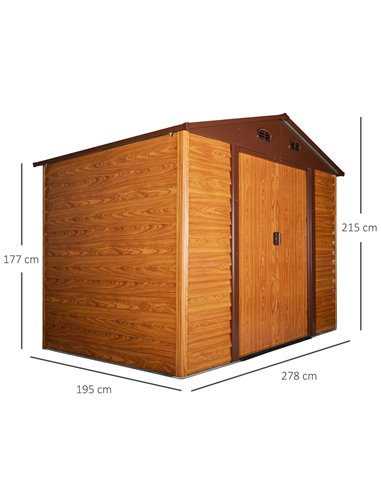 Outsunny 9 x 6.5 ft Metal Garden Storage Shed, Brown with Wood Grain 845-179V01