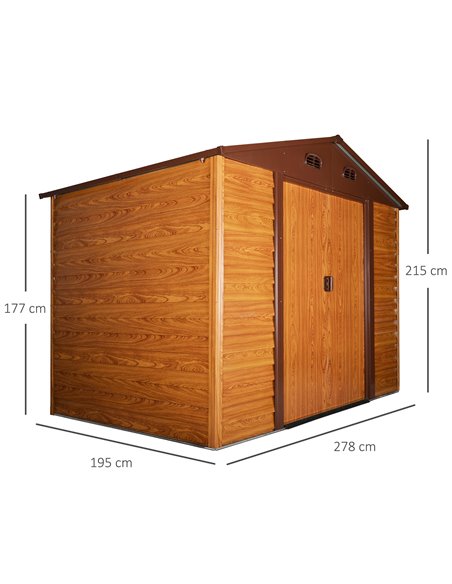 Outsunny 9 x 6.5 ft Metal Garden Storage Shed, Brown with Wood Grain 845-179V01 - pic 39587 | FastDaddyshop