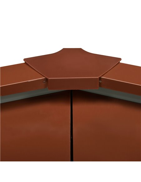 Outsunny 9 x 6.5 ft Metal Garden Storage Shed Apex Store for Gardening Tool with Foundation and Ventilation, Brown with Wood Gra - pic 39591 | FastDaddyshop