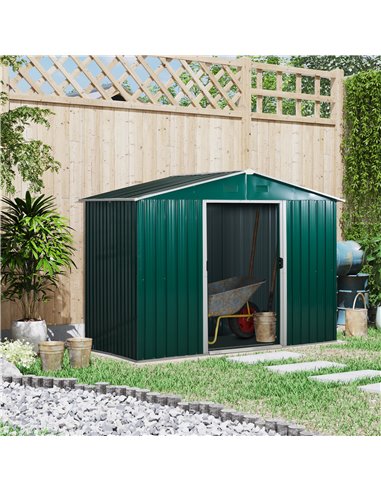 Outsunny 8 x 6 ft Metal Garden Storage Shed Corrugated Steel Roofed Tool Box with Ventilation and Sliding Doors, Green 845-429GN