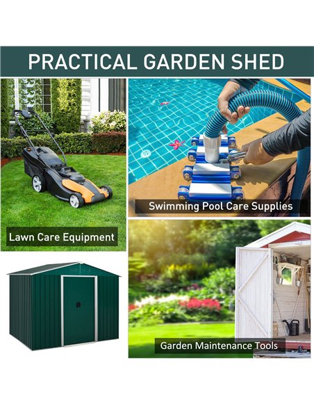 Outsunny 8 x 6 ft Metal Garden Storage Shed Corrugated Steel Roofed Tool Box with Ventilation and Sliding Doors, Green 845-429GN - pic 39607 | FastDaddyshop