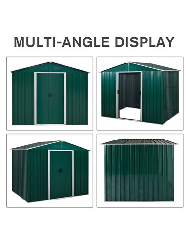 Outsunny 8 x 6 ft Metal Garden Storage Shed Corrugated Steel Roofed Tool Box with Ventilation and Sliding Doors, Green 845-429GN