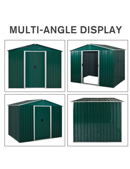 Outsunny 8 x 6 ft Metal Garden Storage Shed Corrugated Steel Roofed Tool Box with Ventilation and Sliding Doors, Green 845-429GN - pic 39609 | FastDaddyshop