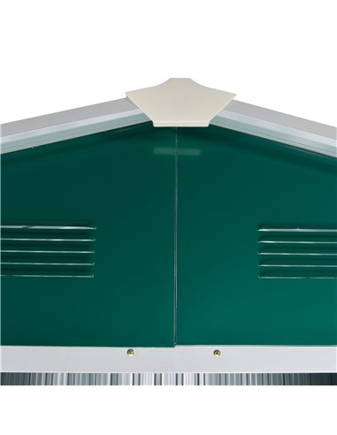 Outsunny 8 x 6 ft Metal Garden Storage Shed Corrugated Steel Roofed Tool Box with Ventilation and Sliding Doors, Green 845-429GN