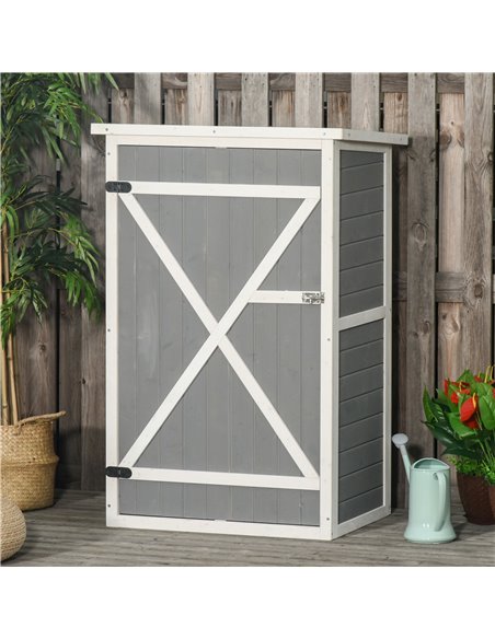 Outsunny Wooden Garden Storage Shed Fir Wood Tool Cabinet Organiser with Shelves 75L x 56W x115Hcm Grey 845-292GY - pic 39613 | FastDaddyshop