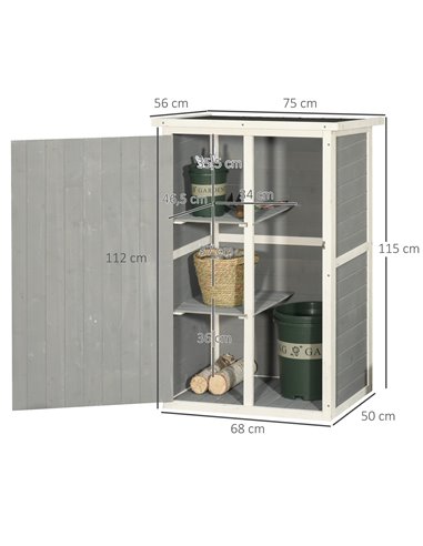 Outsunny Wooden Garden Storage Shed Fir Wood Tool Cabinet Organiser with Shelves 75L x 56W x115Hcm Grey 845-292GY