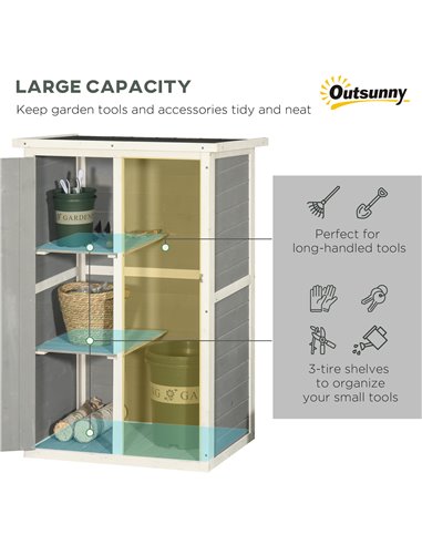 Outsunny Wooden Garden Storage Shed Fir Wood Tool Cabinet Organiser with Shelves 75L x 56W x115Hcm Grey 845-292GY