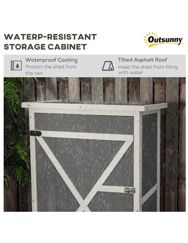 Outsunny Wooden Garden Storage Shed Fir Wood Tool Cabinet Organiser with Shelves 75L x 56W x115Hcm Grey 845-292GY