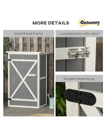 Outsunny Wooden Garden Storage Shed Fir Wood Tool Cabinet Organiser with Shelves 75L x 56W x115Hcm Grey 845-292GY - pic 39617 | FastDaddyshop