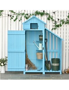 Outsunny Garden Shed Wooden Firewood House Storage Cabinet, Blue 845-323V01 2