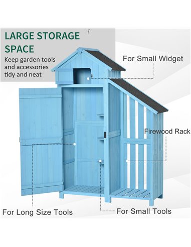 Outsunny Garden Shed Wooden Firewood House Storage Cabinet, Blue 845-323V01