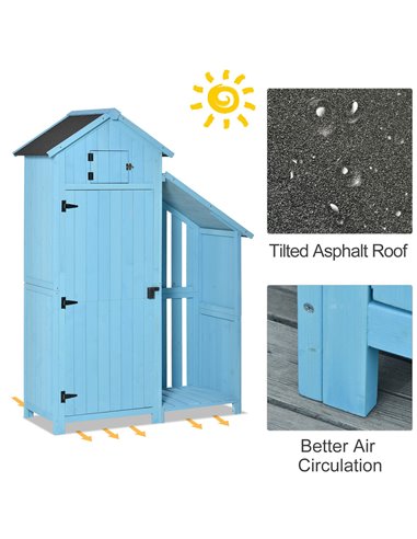Outsunny Garden Shed Wooden Firewood House Storage Cabinet Waterproof Asphalt Roof Tool Organizer with Lockable Door, 180 x 130 