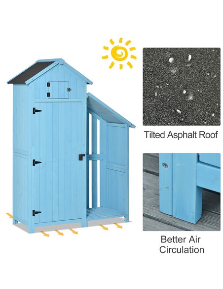 Outsunny Garden Shed Wooden Firewood House Storage Cabinet Waterproof Asphalt Roof Tool Organizer with Lockable Door, 180 x 130  - pic 39643 | FastDaddyshop