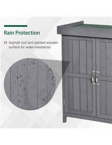 Outsunny Wooden Garden Storage Shed Tool Cabinet Organiser with Shelves, Two Doors,74 x 43 x 88cm, Grey 845-212GY