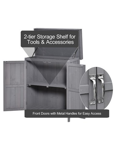 Outsunny Wooden Garden Storage Shed Tool Cabinet Organiser with Shelves, Two Doors,74 x 43 x 88cm, Grey 845-212GY