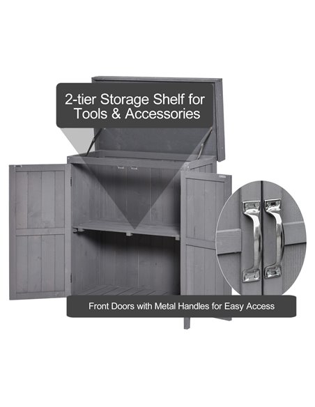 Outsunny Wooden Garden Storage Shed Tool Cabinet Organiser with Shelves, Two Doors,74 x 43 x 88cm, Grey 845-212GY - pic 39653 | FastDaddyshop