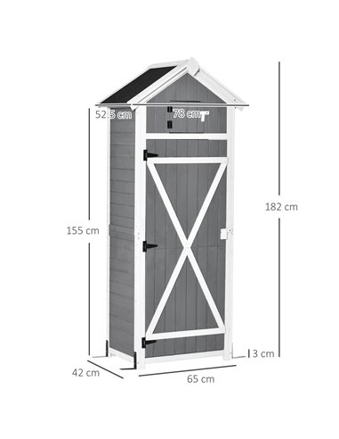Outsunny Wooden Garden Storage Shed Multifunction Lockable Tool Cabinet Organizer w/ Workstation, 182 x 78 x 52.5 cm, Grey 845-3