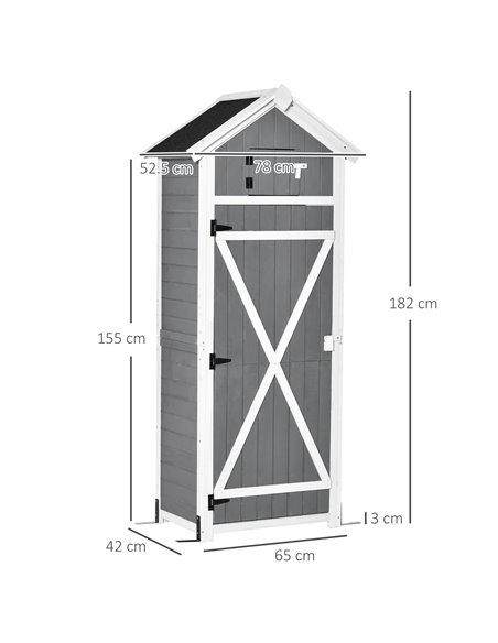 Outsunny Wooden Garden Storage Shed Multifunction Lockable Tool Cabinet Organizer w/ Workstation, 182 x 78 x 52.5 cm, Grey 845-3 - pic 39659 | FastDaddyshop