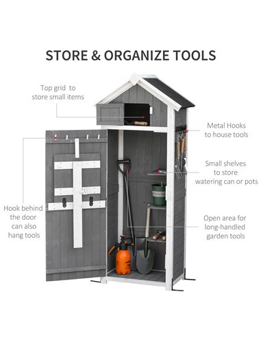 Outsunny Wooden Garden Storage Shed Multifunction Lockable Tool Cabinet Organizer w/ Workstation, 182 x 78 x 52.5 cm, Grey 845-3