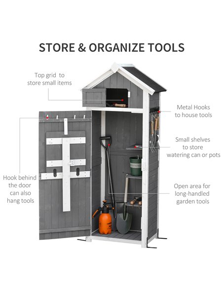 Outsunny Wooden Garden Storage Shed Multifunction Lockable Tool Cabinet Organizer w/ Workstation, 182 x 78 x 52.5 cm, Grey 845-3 - pic 39660 | FastDaddyshop