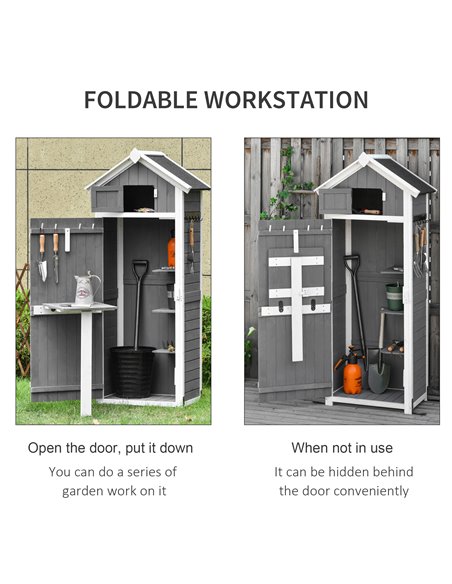 Outsunny Wooden Garden Storage Shed Multifunction Lockable Tool Cabinet Organizer w/ Workstation, 182 x 78 x 52.5 cm, Grey 845-3 - pic 39661 | FastDaddyshop