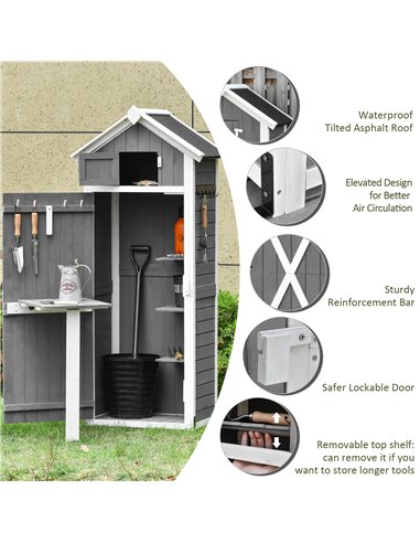 Outsunny Wooden Garden Storage Shed Multifunction Lockable Tool Cabinet Organizer w/ Workstation, 182 x 78 x 52.5 cm, Grey 845-3