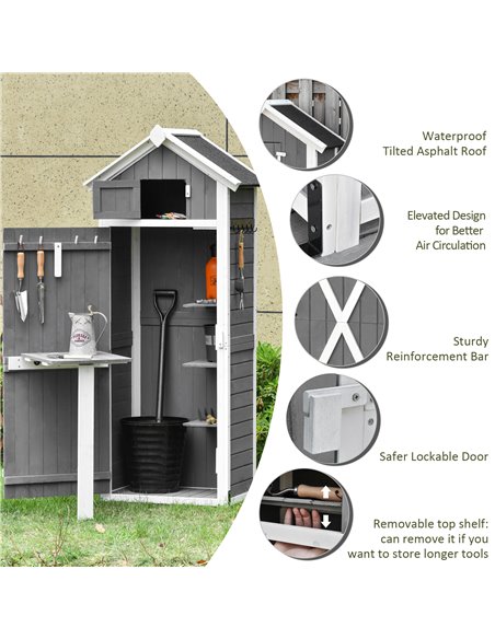 Outsunny Wooden Garden Storage Shed Multifunction Lockable Tool Cabinet Organizer w/ Workstation, 182 x 78 x 52.5 cm, Grey 845-3 - pic 39662 | FastDaddyshop